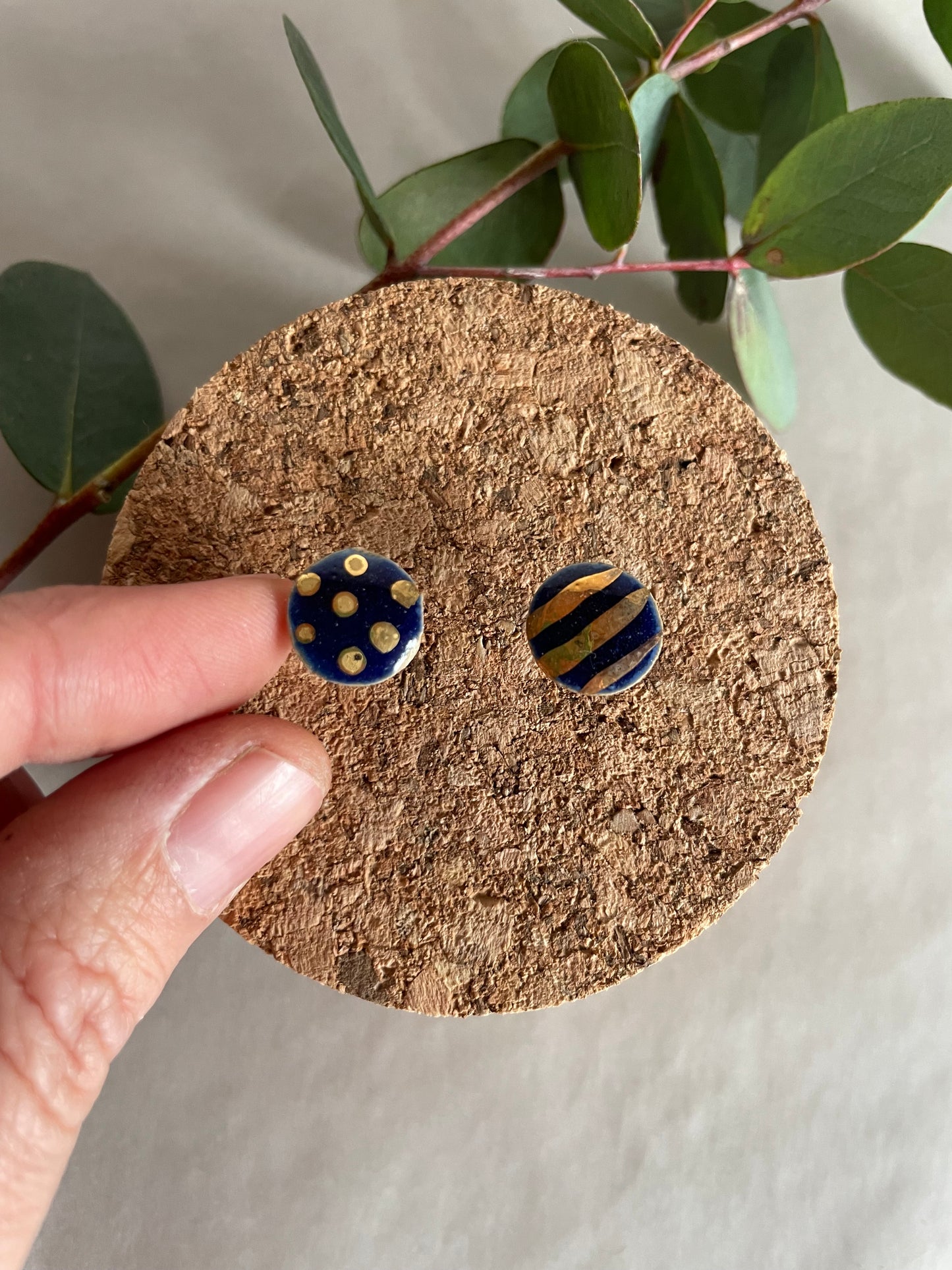 Orecchini Basic blu righe pois oro