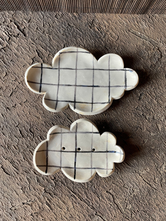 Set Nuvola a quadri, portasapone e piattino porta oggetti