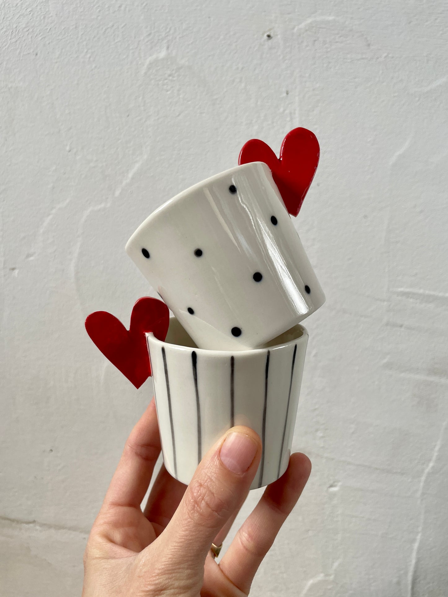 Coppia Tazzine Sweet Detail pois e righe in Porcellana di Limoges