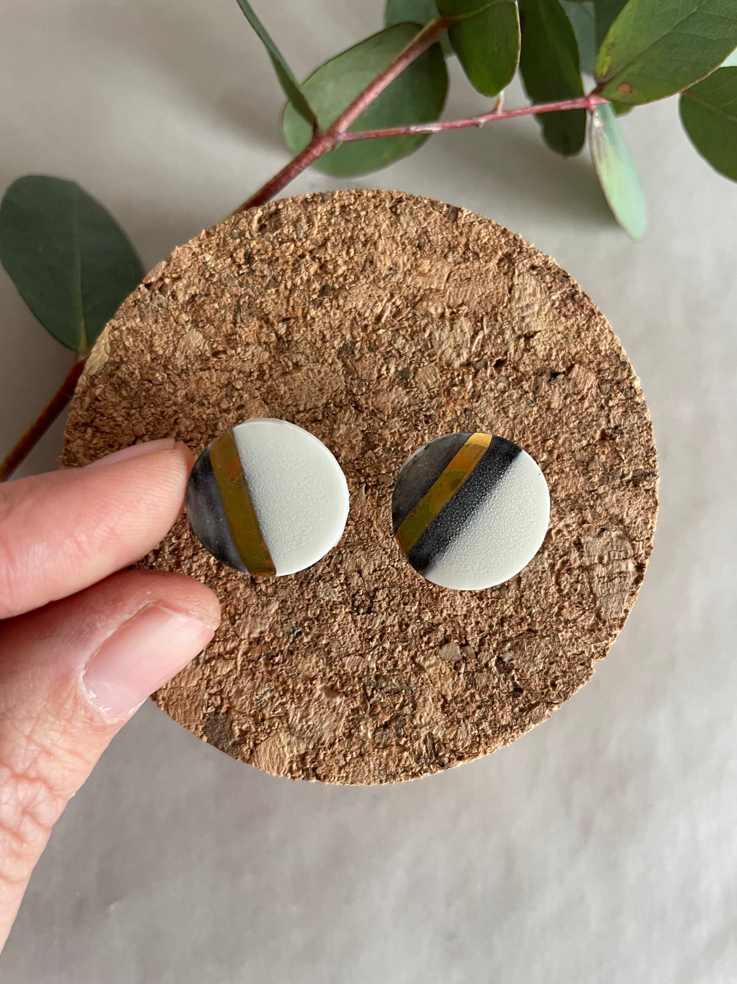 Orecchini basic porcellana “Classic” grigio e oro (grandi)