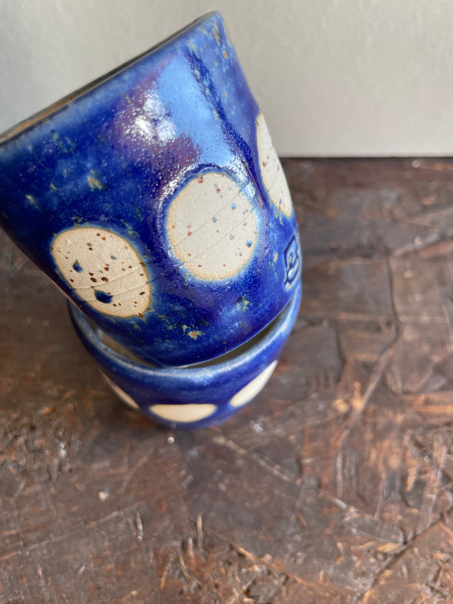 Coppia bicchierini Levante in blu, con bolle