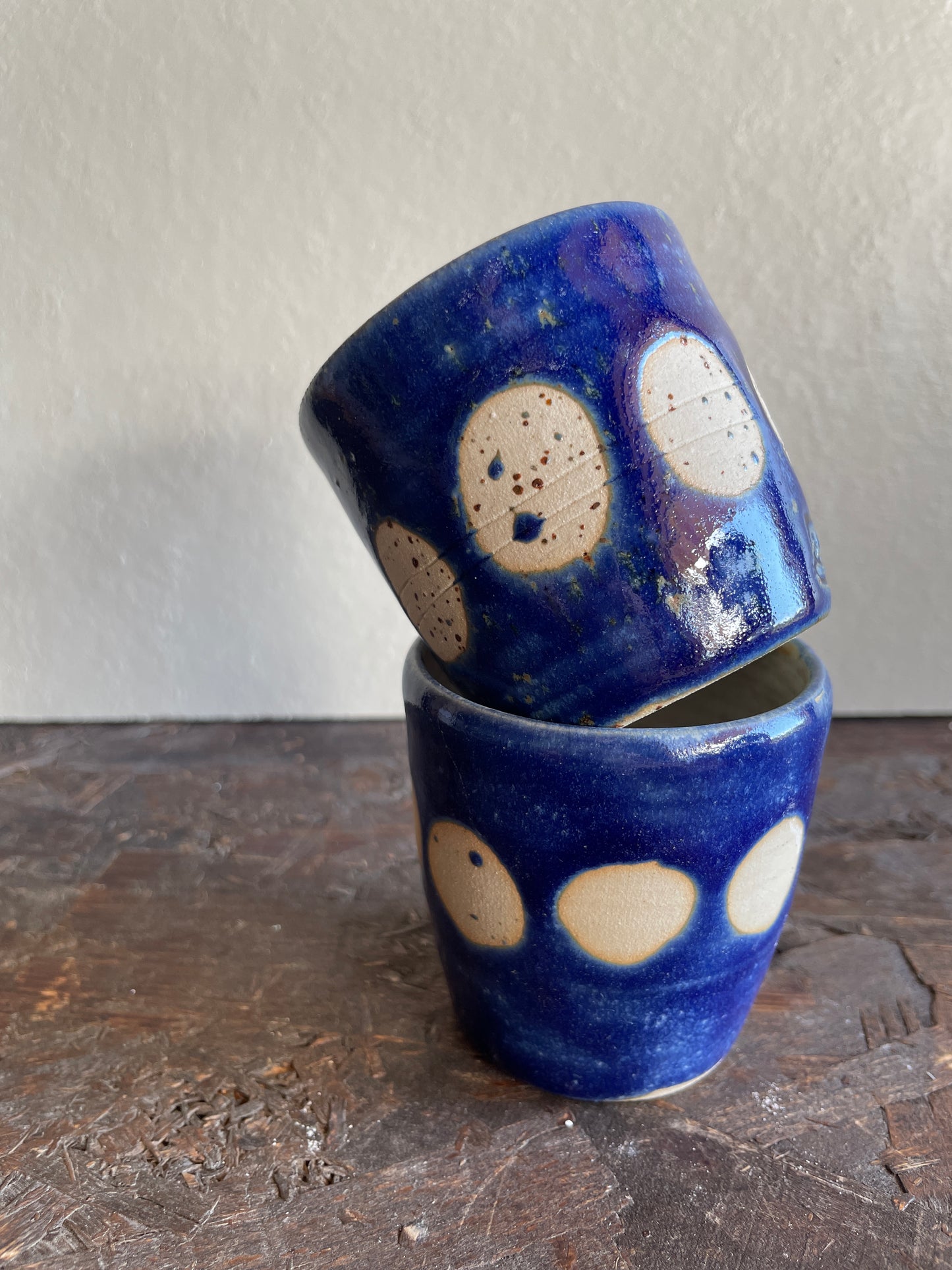 Coppia bicchierini Levante in blu, con bolle