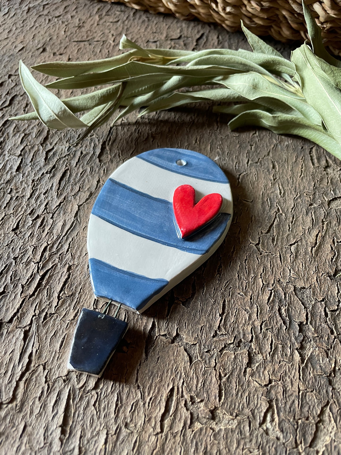 Mongolfiera piccola righe azzurre e cuore