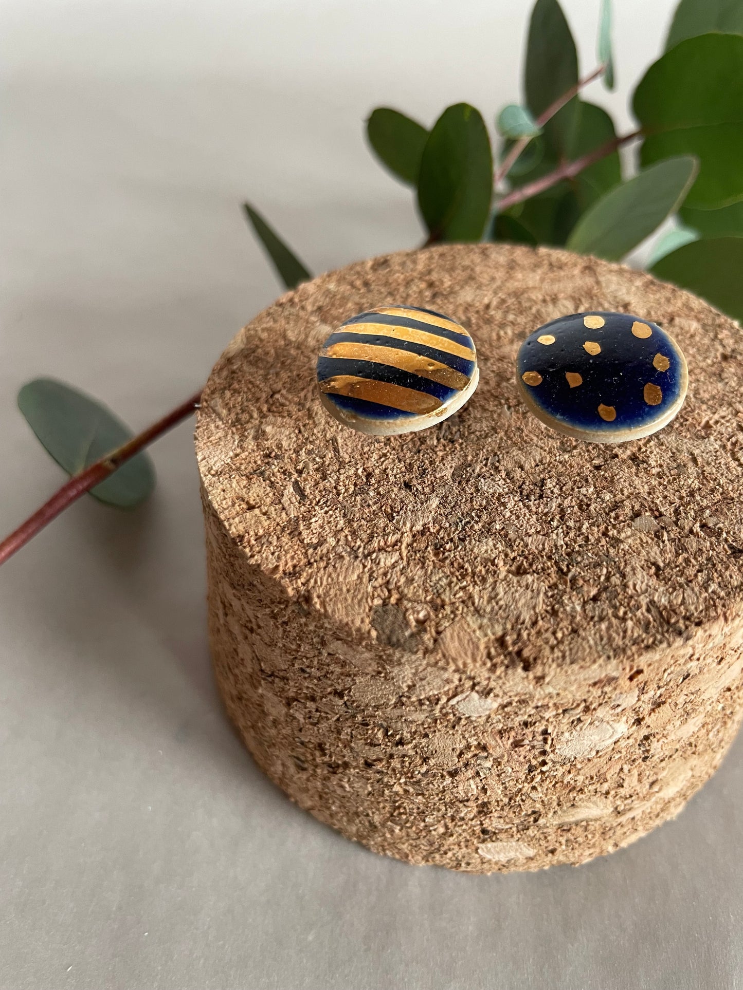 Orecchini Basic blu pois e righe oro(grandi)