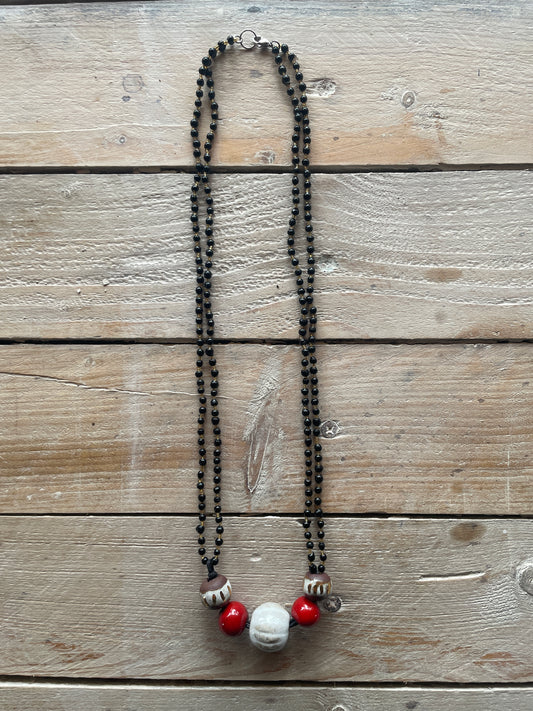 Collana perle con catena perle vetro nero vintage #4