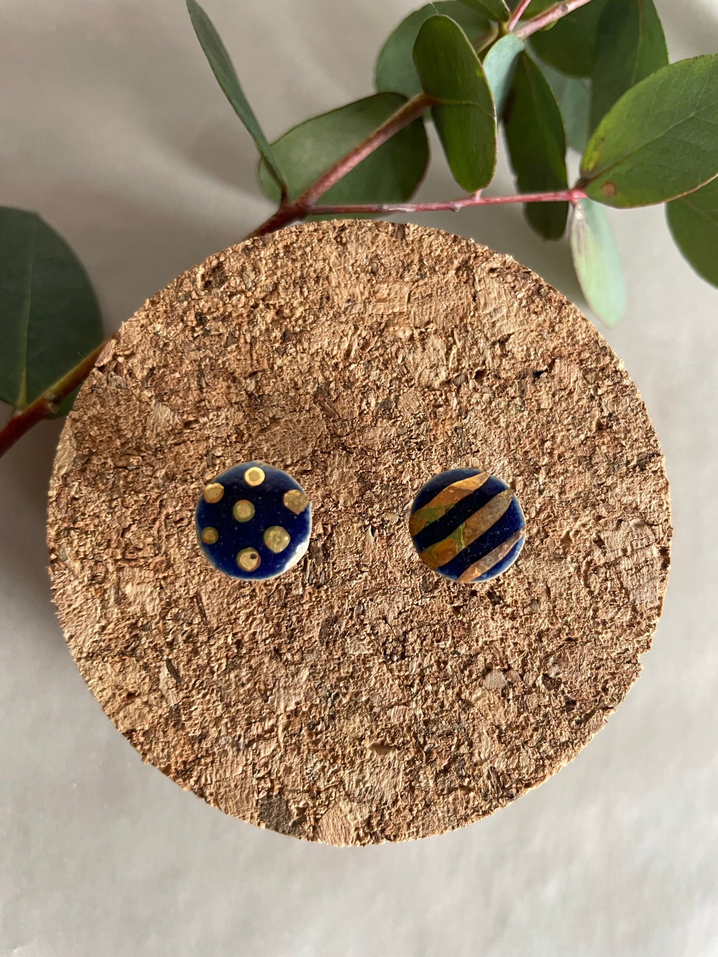 Orecchini Basic blu righe pois oro