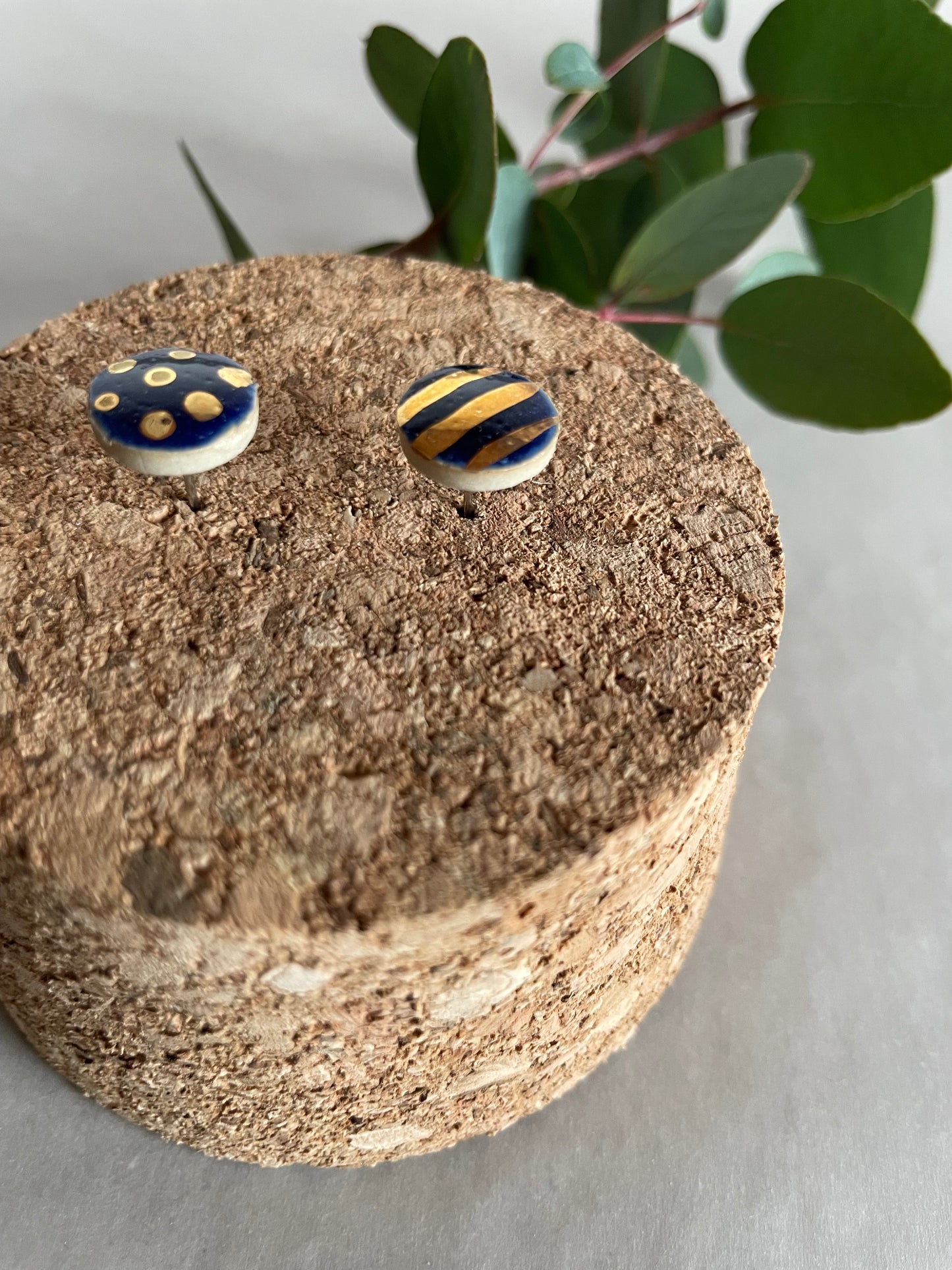 Orecchini Basic blu righe pois oro