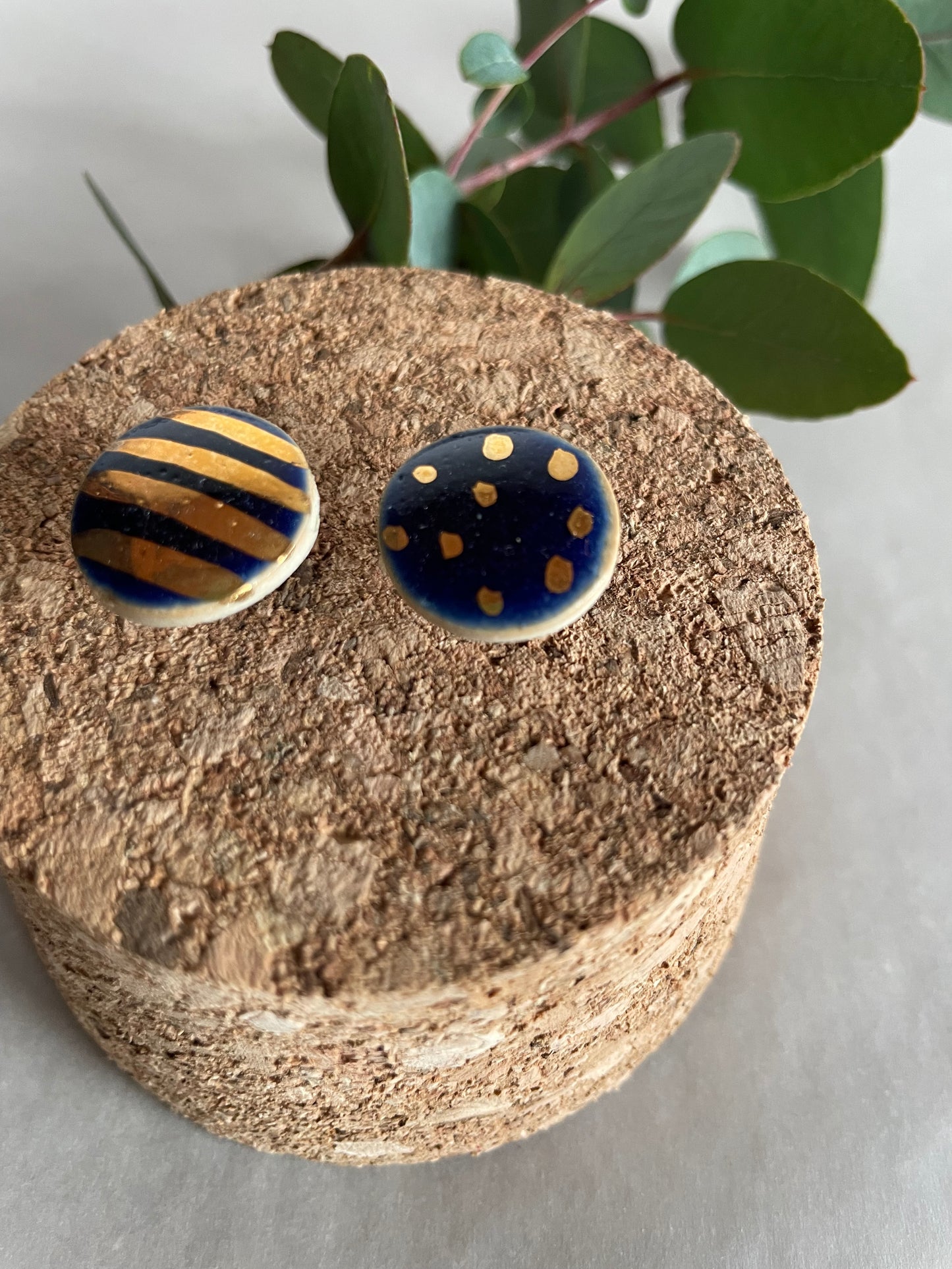 Orecchini Basic blu pois e righe oro(grandi)