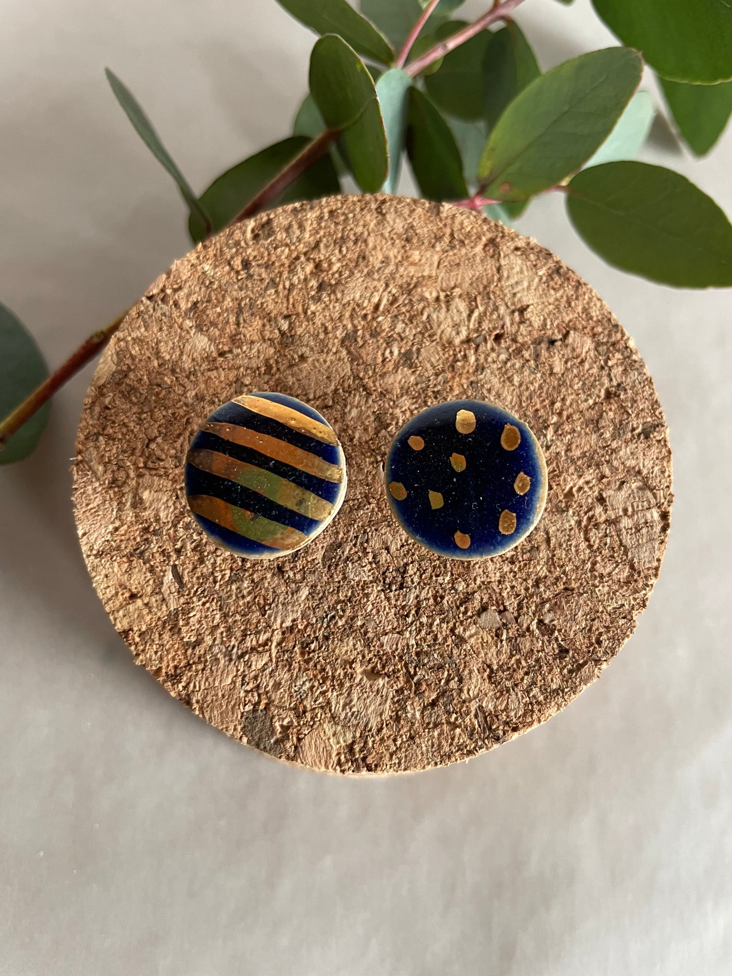 Orecchini Basic blu pois e righe oro(grandi)