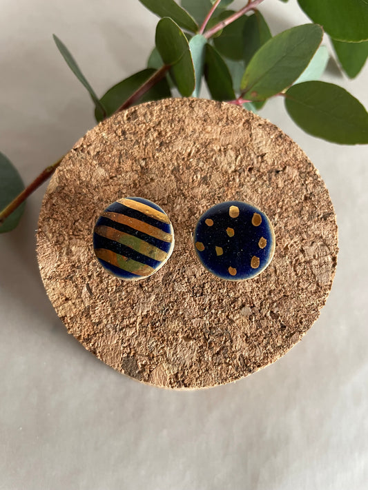 Orecchini Basic blu pois e righe oro(grandi)