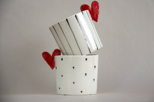 Coppia mug Sweet Detail pois e righe in Porcellana di Limoges
