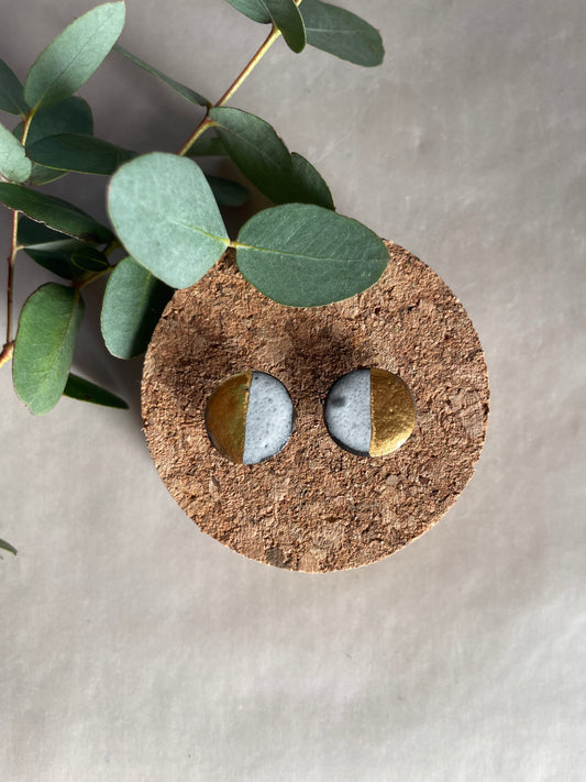 Orecchini “mezza luna” porcellana nera, bianco e oro