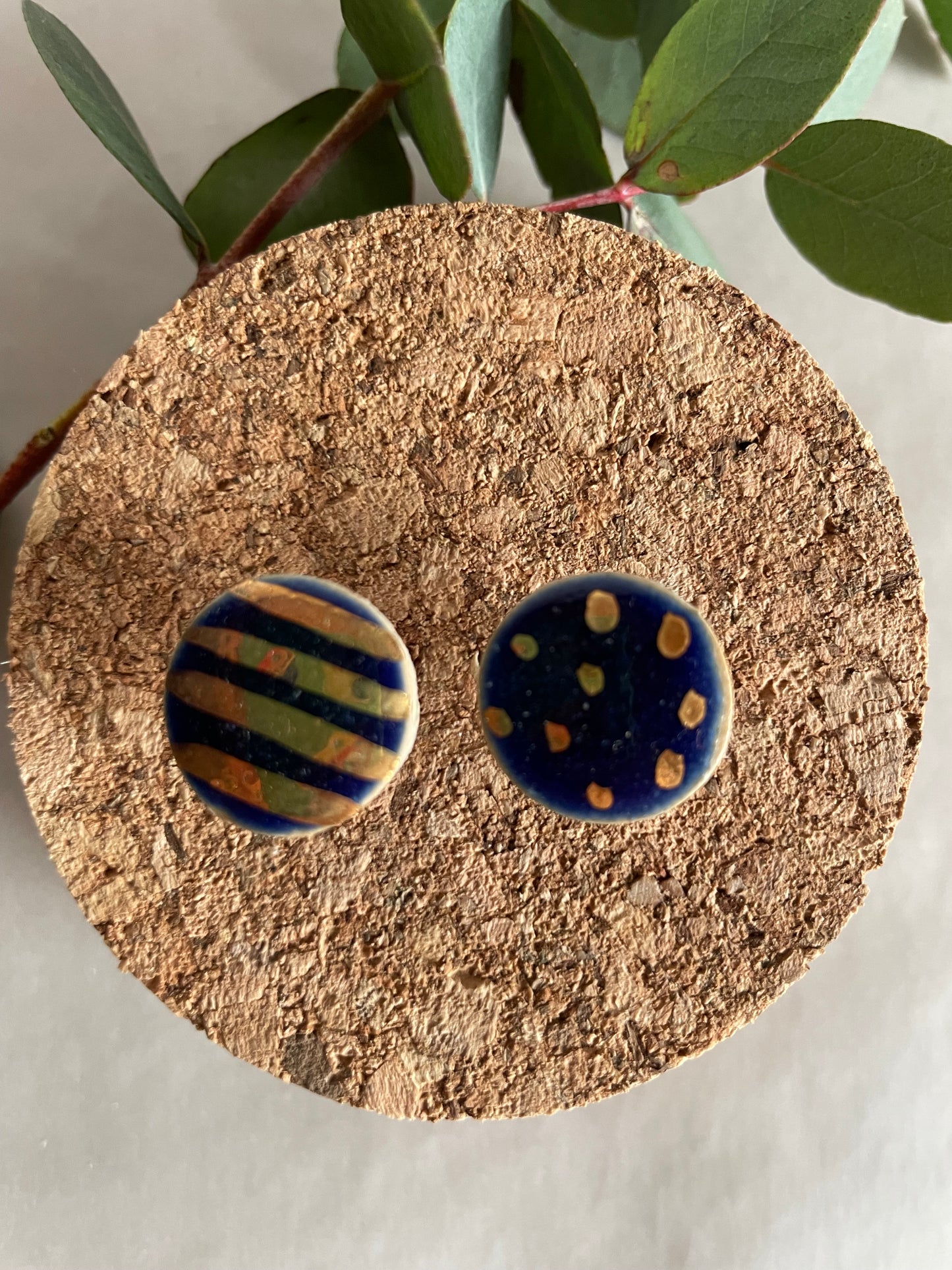 Orecchini Basic blu pois e righe oro(grandi)