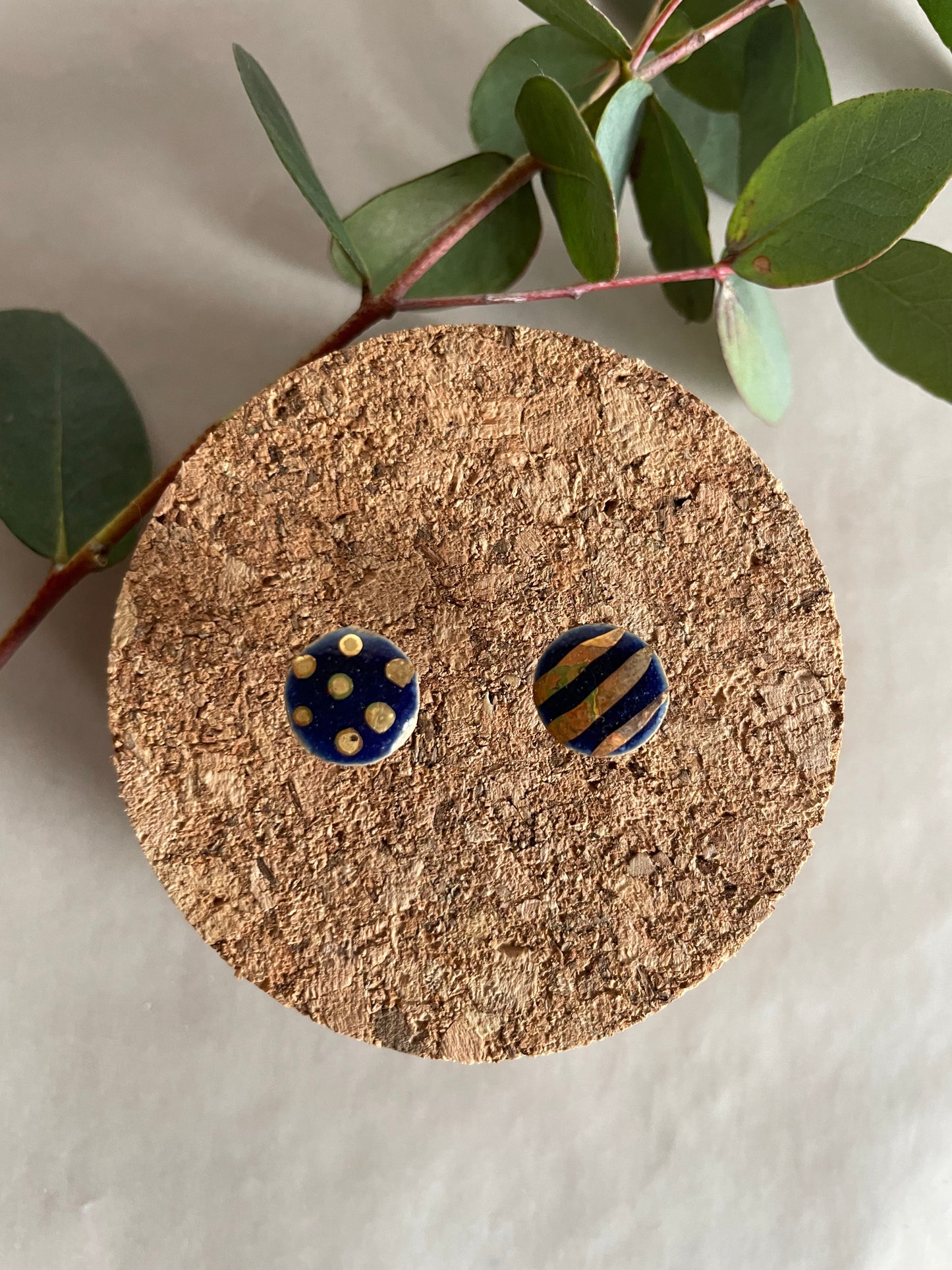 Orecchini Basic blu righe pois oro