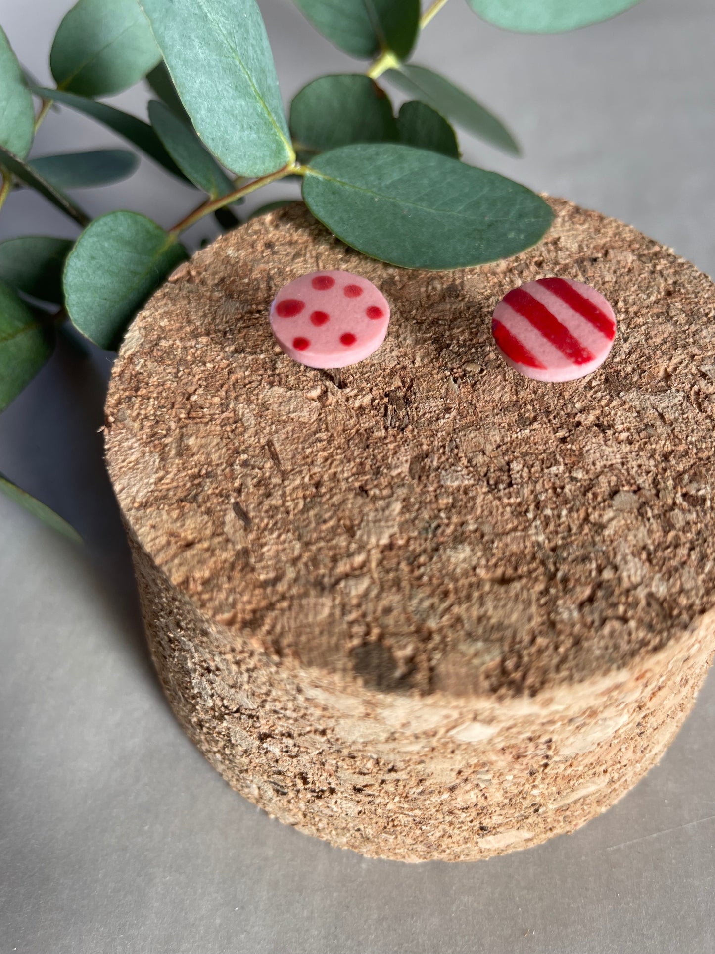 Orecchini basic porcellana rosa pois e righe