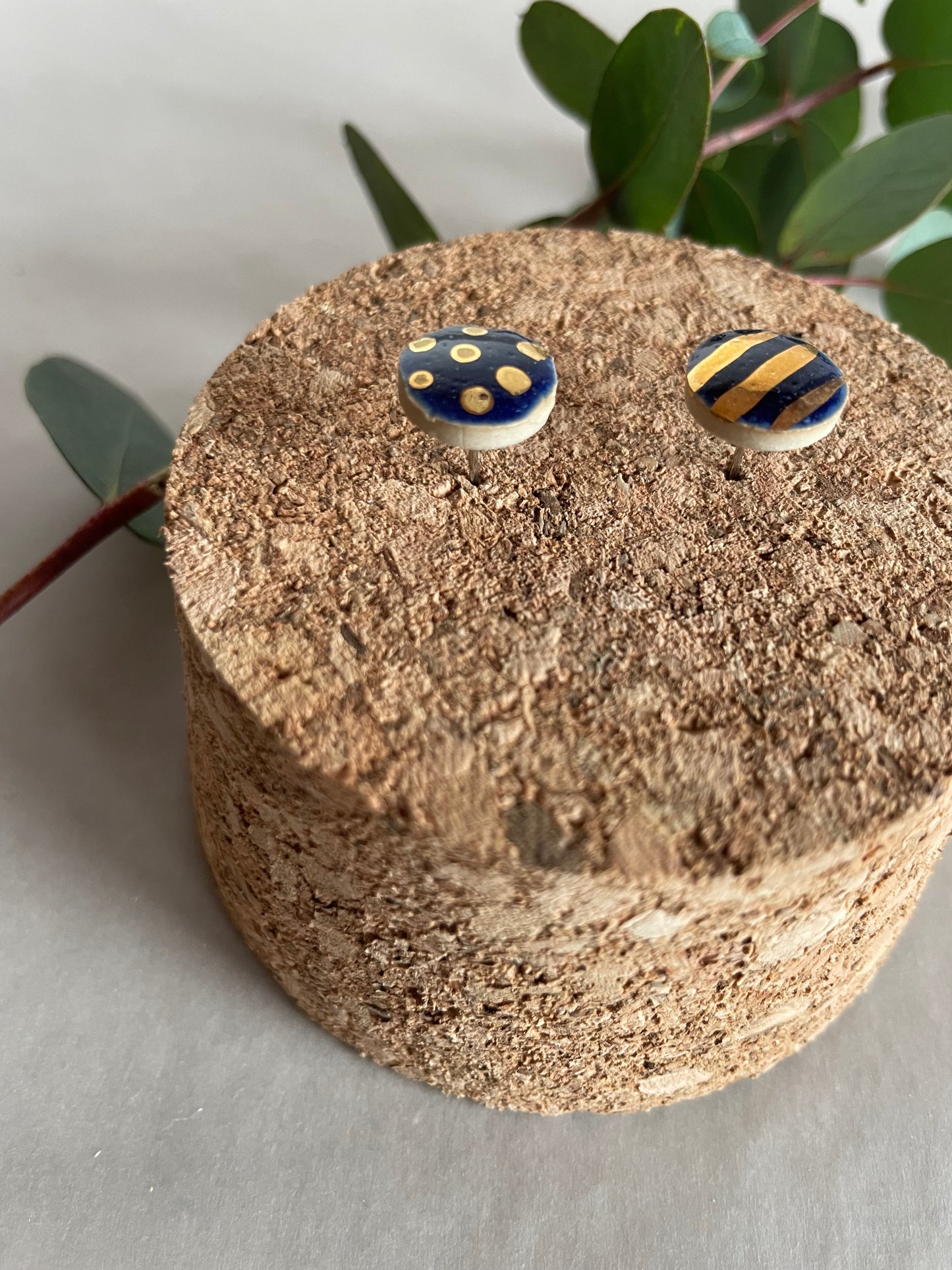 Orecchini Basic blu righe pois oro