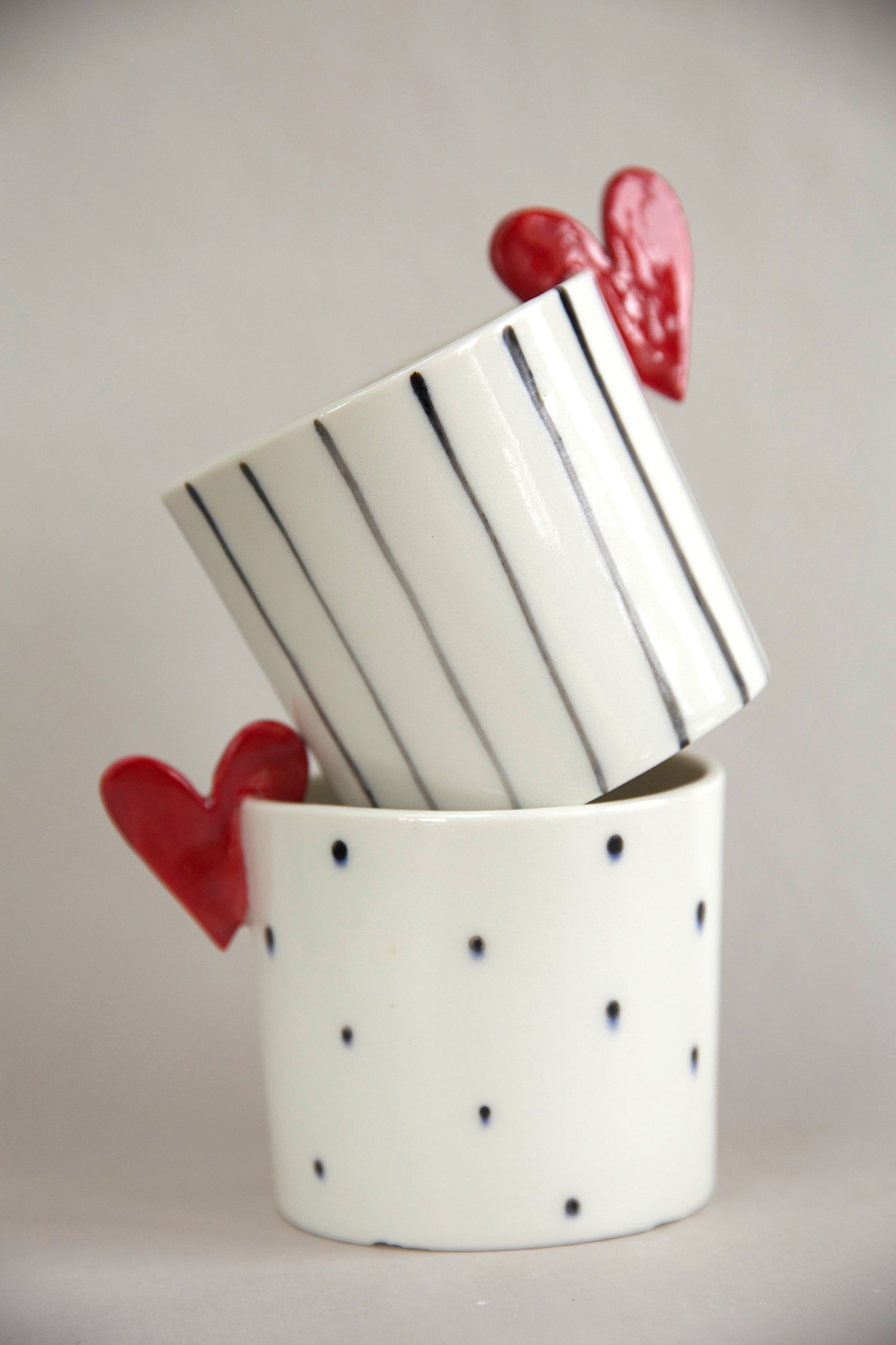 Coppia mug Sweet Detail pois e righe in Porcellana di Limoges